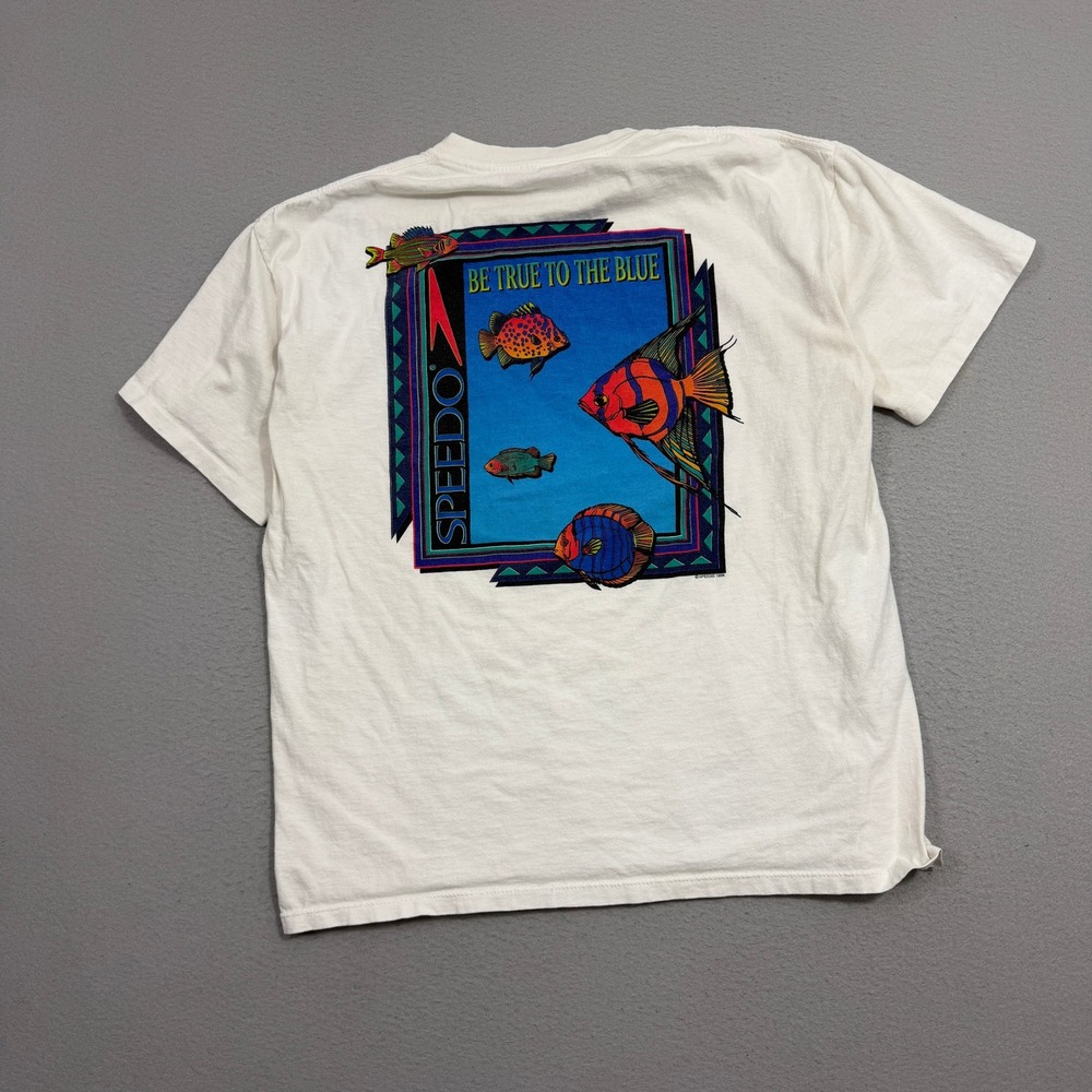Vintage Speedo Shirt Mens XL White Be True To The Blue Fish Graphic 90s Swimming